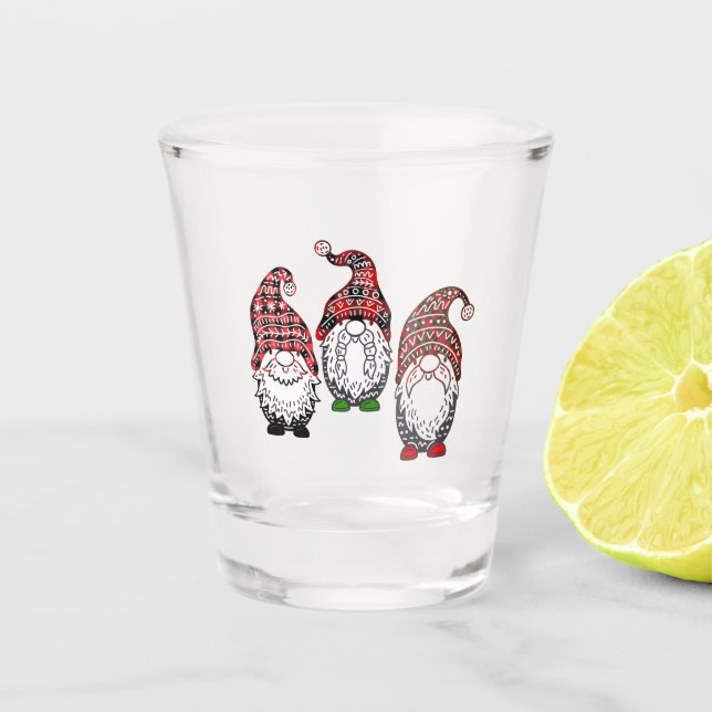Drei Weihnachtsgnomes Kariertes Design | Weihnacht Schnapsglas (Vorderseite)