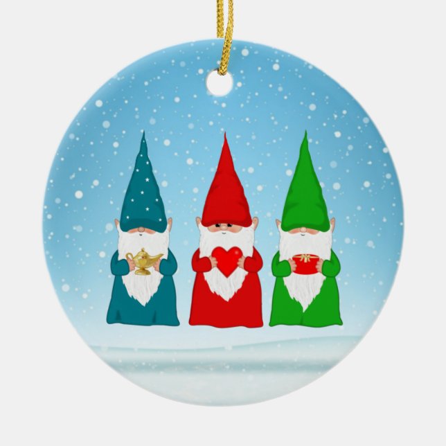 Drei Weihnachtsgnomes Keramik Ornament (Vorne)