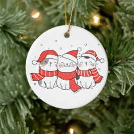 Drei Weihnachtskatzen in Hats und Skarabäen Keramik Ornament