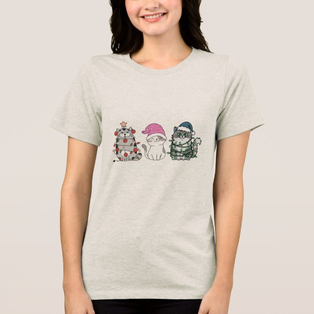 Drei Weihnachtskatzen Tri-Blend Shirt (Vorderseite)