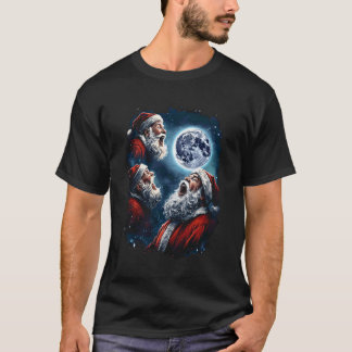Drei Weihnachtsmann Mond Heulender Lustiger Weihna T-Shirt