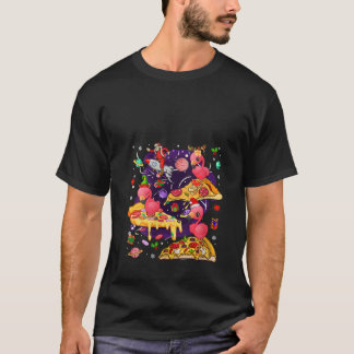 Drei Weihnachtsmann-Rentiere Flamingos Reiten Pizz T-Shirt