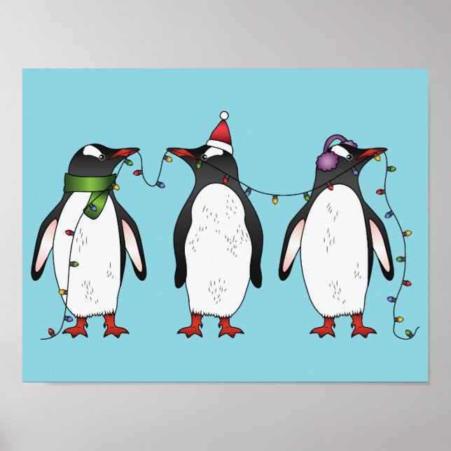 Drei Weihnachtspinguine Illustration Poster (Vorne)