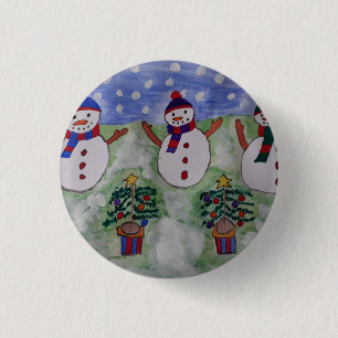 Drei Weihnachtsschneemänner Button