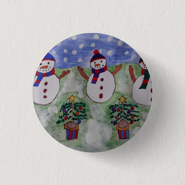 Drei Weihnachtsschneemänner Button (Vorderseite)
