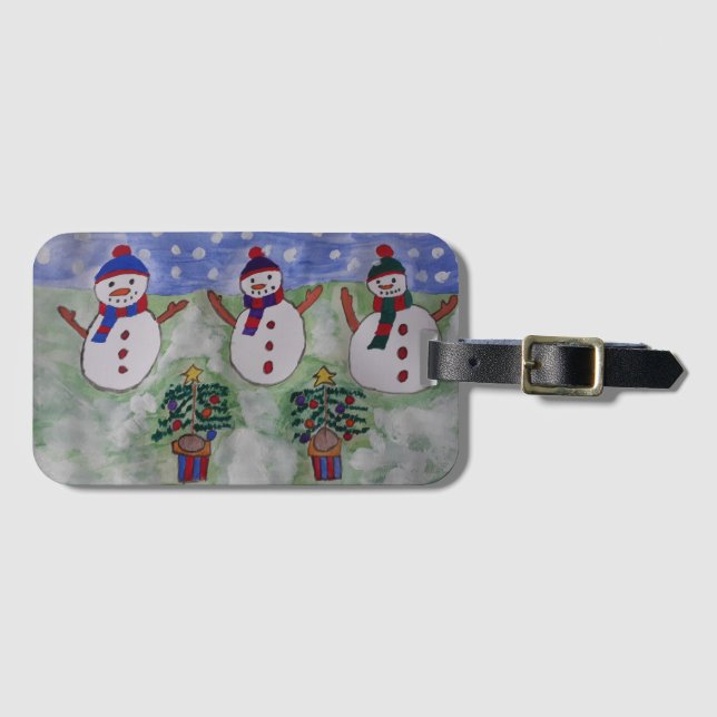 Drei Weihnachtsschneemänner Gepäckanhänger (Vorderseite (Horizontal))