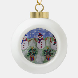 Drei Weihnachtsschneemänner Keramik Kugel-Ornament