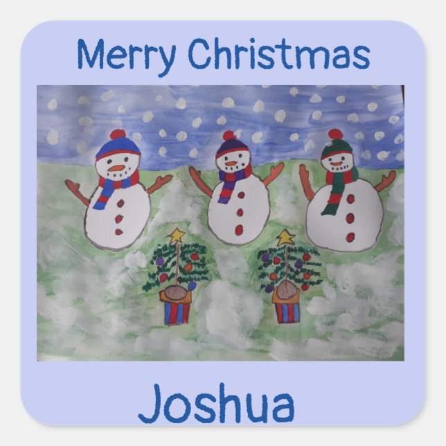 Drei Weihnachtsschneemänner Quadratischer Aufkleber (Vorderseite)