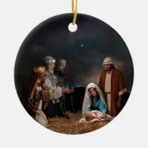 Drei weise Männer, die neugeborenes Baby Jesus Keramikornament