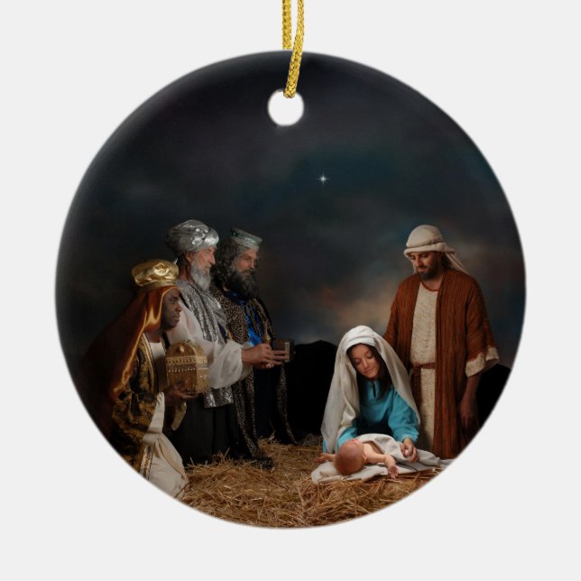 Drei weise Männer, die neugeborenes Baby Jesus Keramikornament (Vorne)