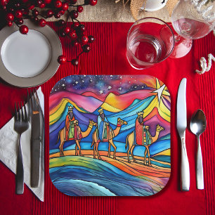 Drei Weise Männer Farbige Weihnachtsfeiertage Pappteller