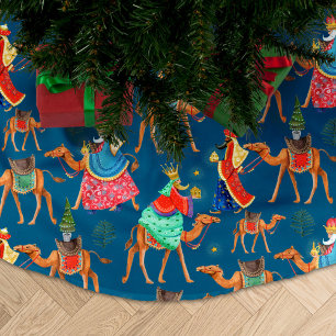 Drei weise Männer Könige & Kamele blau überall Polyester Weihnachtsbaumdecke