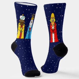 Drei Weise Männer & Schneeflocken auf Navy Blau Socken