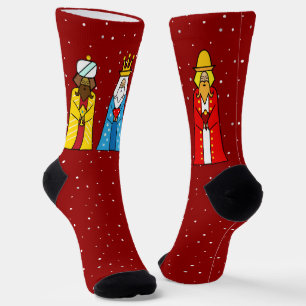 Drei Weise Männer & Schneeflocken auf Rot Socken