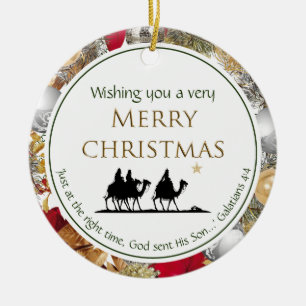 Drei Weisen   Schrift   MERRY CHRISTMAS Keramik Ornament
