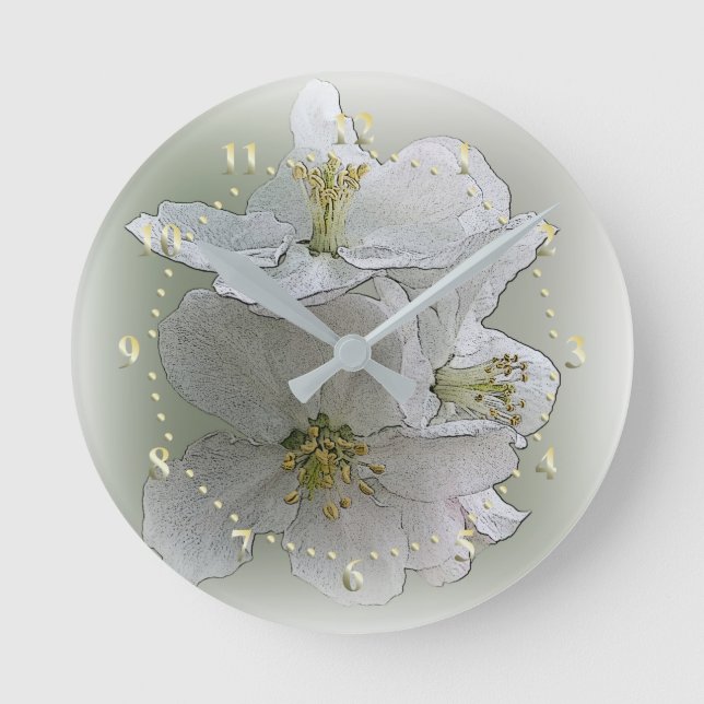 drei weiße Blume Runde Wanduhr (Vorderseite)