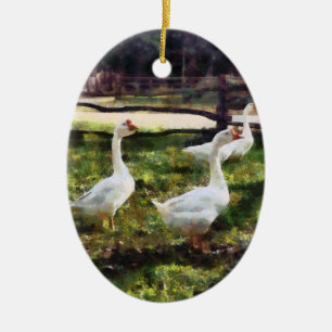 Drei weiße Gänse Keramikornament