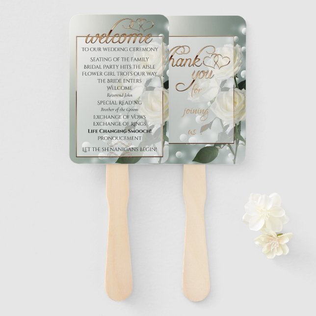 Drei weiße Rosen/Gold Trips Fächer (Vorne und Hinten)