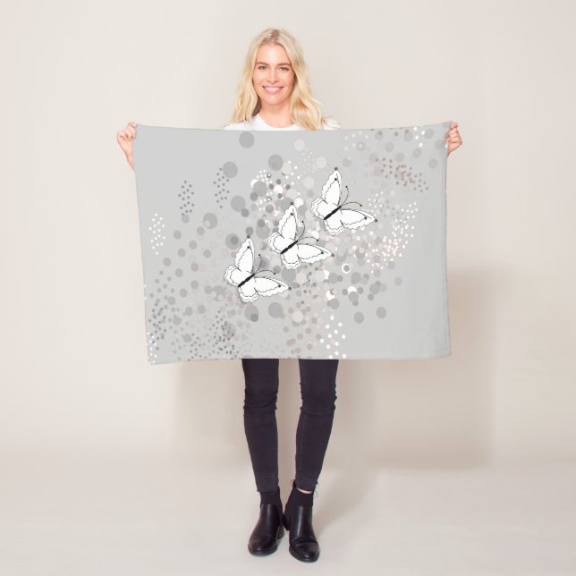 Drei weiße Schmetterlinge Fleecedecke (Beispiel)