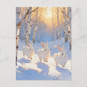 Drei weiße Winterkaninchen Postkarte
