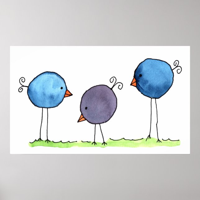 Drei Whimsical Watercolor Birds Poster (Vorne)