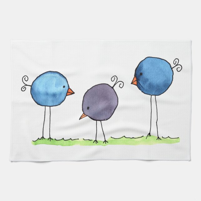 Drei Whimsikfarbene Vögel Geschirrtuch (Horizontal)