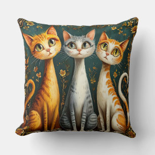 Drei whimsische Katzenillustrationen Kissen