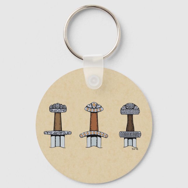 Drei Wiking Sword Hilts Schlüsselanhänger (Vorderseite)