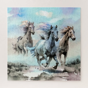 Drei wilde Mustangs rasen über die Ebenen Puzzle