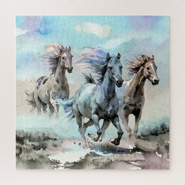 Drei wilde Mustangs rasen über die Ebenen Puzzle (Vertikal)