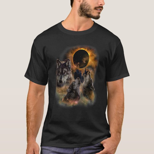 Drei wilde Wölfe Howling Vollmond Wolf Howl Anim T-Shirt (Vorderseite)