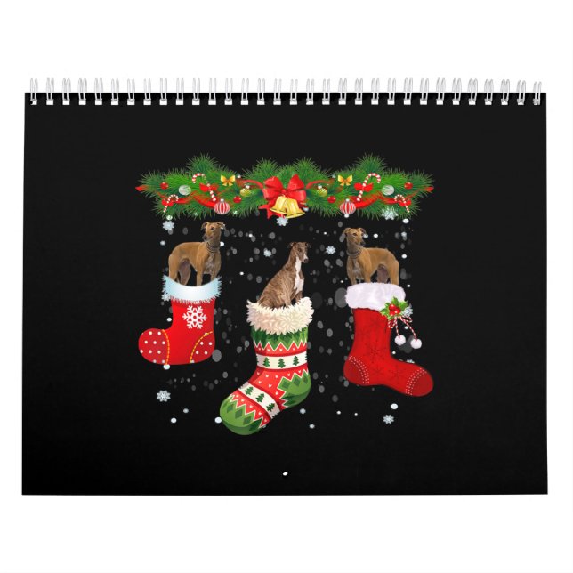 Drei Windhund Hund in Socken Weihnachten Kalender (Titelbild)