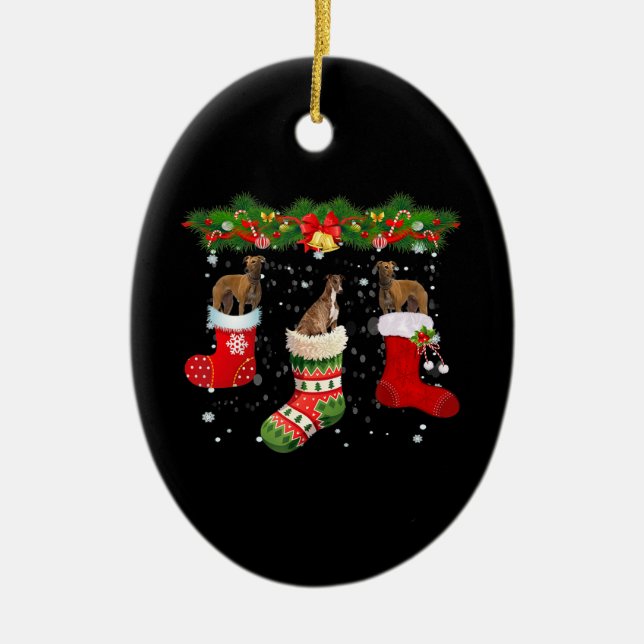 Drei Windhund Hund in Socken Weihnachten Keramik Ornament (Vorne)