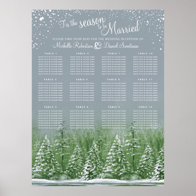 Drei Winter Hochzeit grau 12 Tisch Sitzkarte Poster (Vorne)