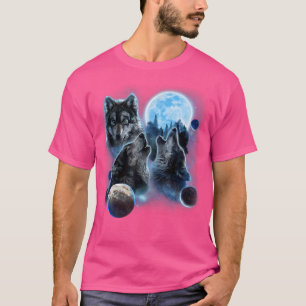 Drei Wolf heulen und Mond T-Shirt