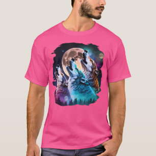 Drei Wölfe, die am Mondwolf hängen T-Shirt