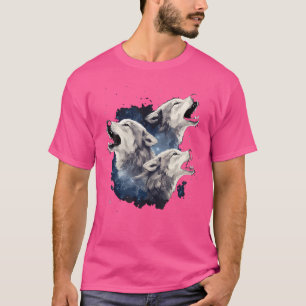 Drei Wölfe, die am Mondwolf hängen T-Shirt