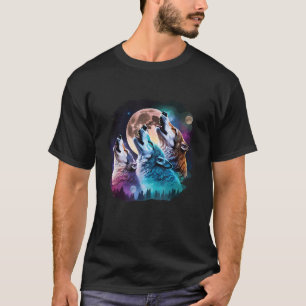 Drei Wölfe heulen bei Mond Wolf Liebhaber T-Shirt