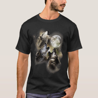 Drei Wölfe Howl am oberen Ufer des Mondwolfs T-Shirt