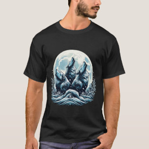 Drei Wölfe unter dem Mond hüpfen, grauer Wolf T-Shirt