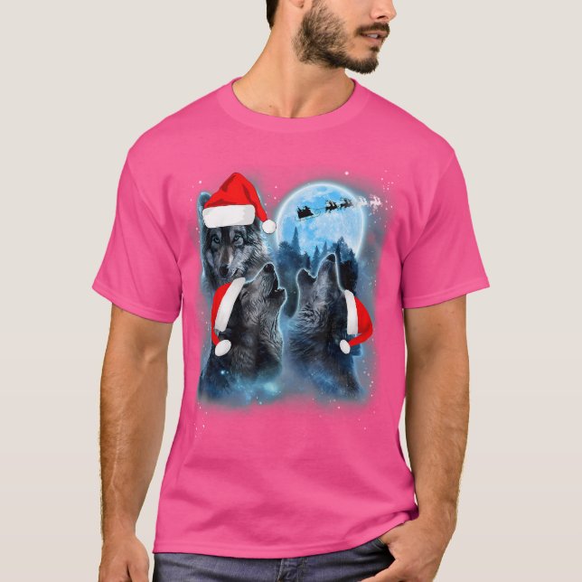 Drei Wölfe unter dem Mond Weihnachts Weihnachten W T-Shirt (Vorderseite)
