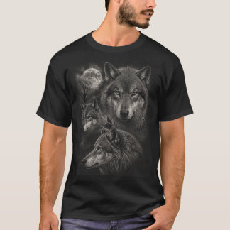 Drei Wölfe Vollmond | Wilde Natur Wolfheulen T-Shirt
