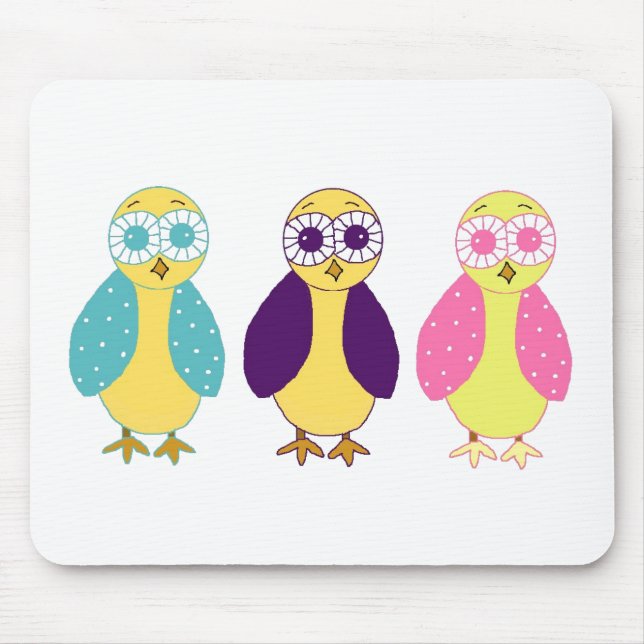 Drei wunderliche Eulen Mousepad (Vorne)