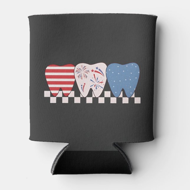 Drei Zähne Grafik Design 4. Juli Dosenkühler (Vorderseite)