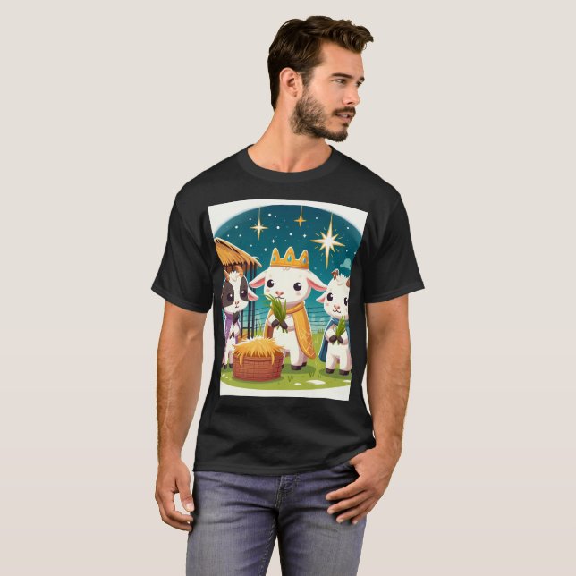 drei Ziegen sind auf einem Feld mit einem Korb ste T-Shirt (Vorne ganz)