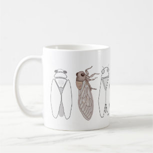 Drei Zikaden aus der Provence, Strichzeichnung. Kaffeetasse