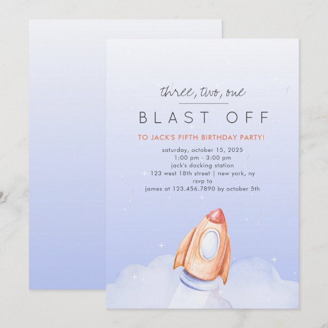 Drei zwei Blasen von Weltraum Geburtstag Einladung (Vorne/Hinten)