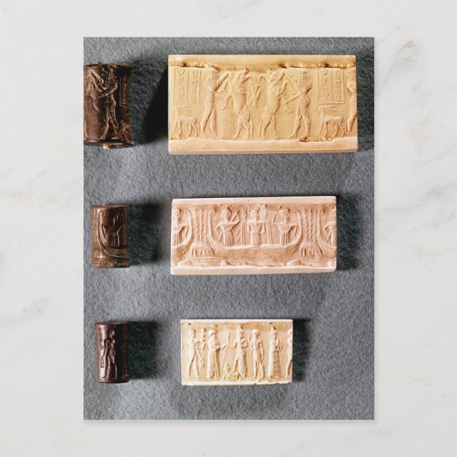 Drei Zylinder-Siegel mit Eindrücken, Postkarte (Vorderseite)