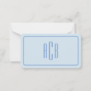 Dreibuchstaben-Monogramm Kornblumenblau-Rand 3,5x2 Mitteilungskarte