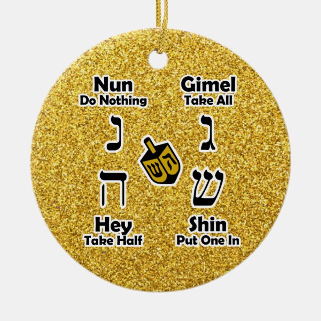 Dreidel Anweisungen glückliches Chanukka - Keramikornament (Vorne)